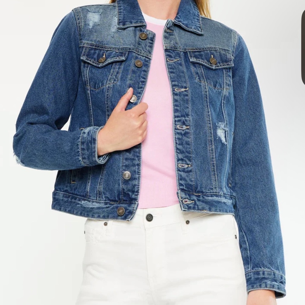 Kancan Henney Classic Trucker Jacket Denim Distressed